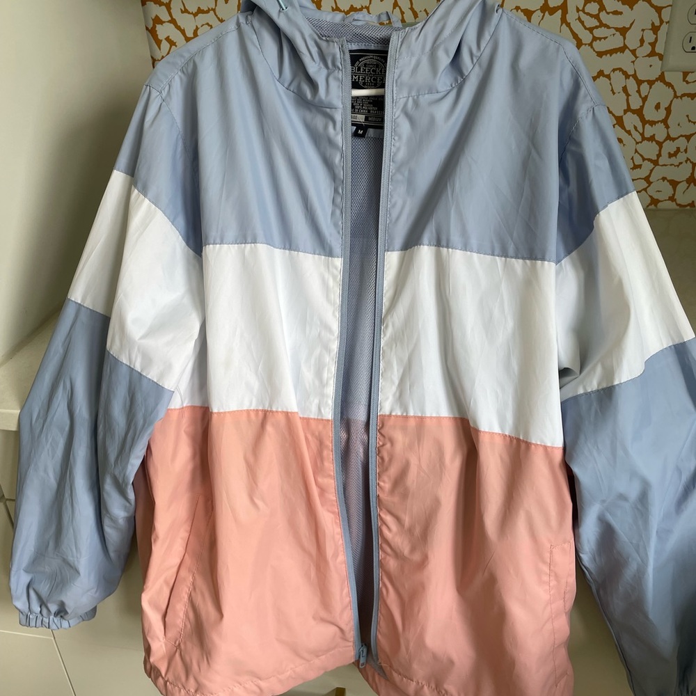 Light blue and salmon windbreaker